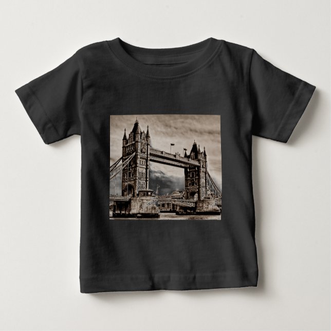 Vintag Sepia London Tower Bridge Baby T-shirt (Vorderseite)