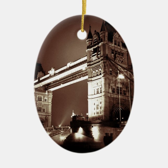 Vintag Sepia London Tower Bridge Keramikornament (Vorne)