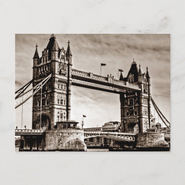 Vintag Sepia London Tower Bridge Postkarte (Vorderseite)
