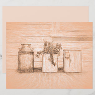 Vintag Sepia Rustic Sketch Art Country Jugs