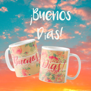 Vintag Shabby Chic Floral Buenos Días Kaffeetasse