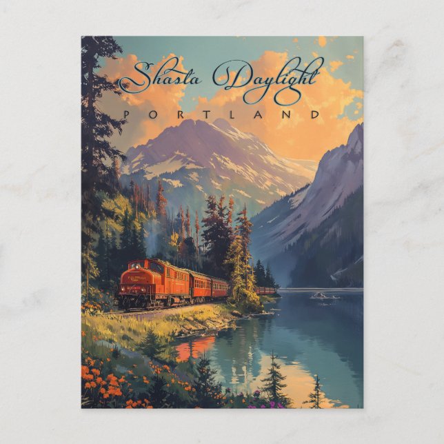 Vintag Shasta Daylight Train Postkarte (Vorderseite)