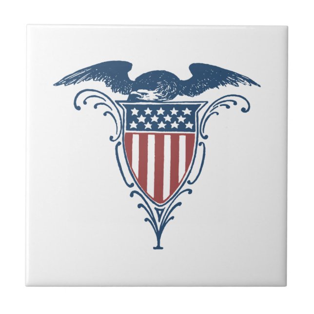 Vintag Shield Red White Blue American Eagars Fliese (Vorderseite)