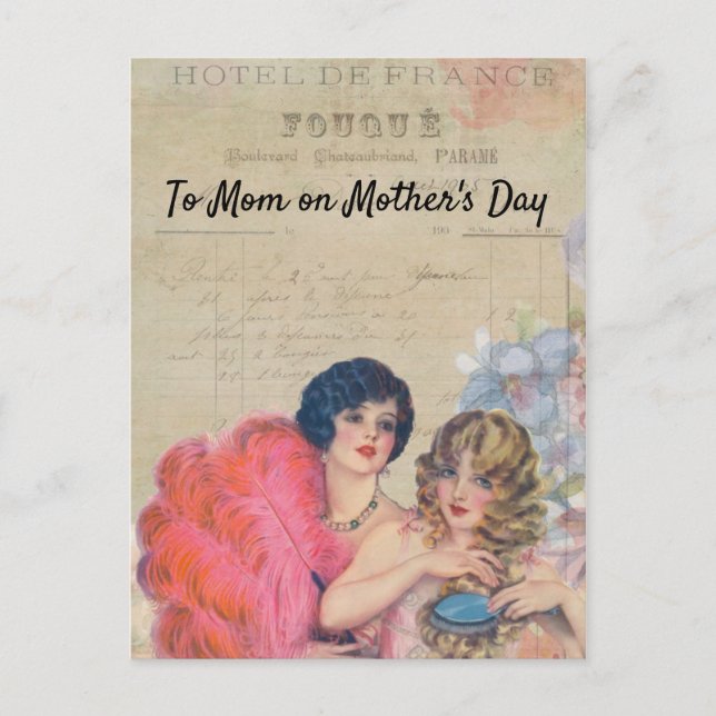 Vintag Show Girls Hotel Frankreich Blume Feathers Postkarte (Vorderseite)