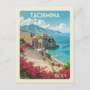 Vintag Sicily Taormina Italien Reisen Postkarte