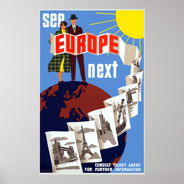 Vintag Siehe Europa als Nächstes Poster (Vorne)