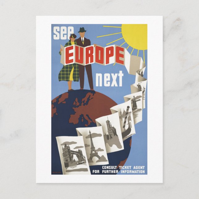 Vintag Siehe Europa als Nächstes Postkarte (Vorderseite)
