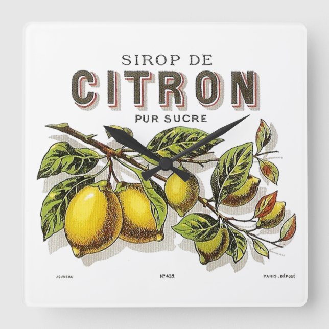 Vintag Sirop de Citron Ad Quadratische Wanduhr (Vorderseite)