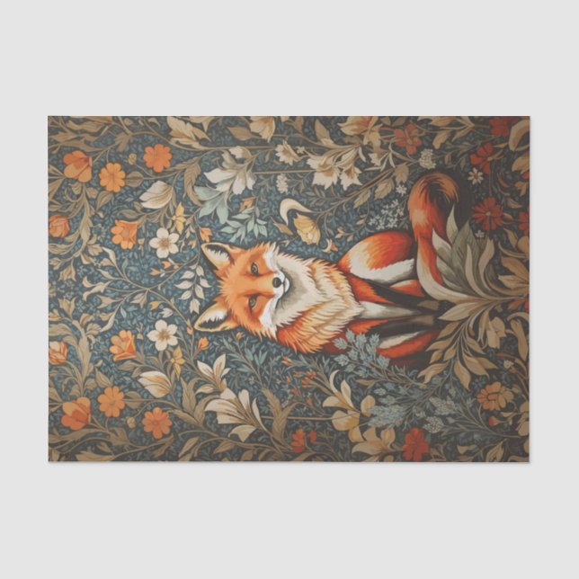 Vintag Sitting Fox William Morris Inspirierte Blum Seidenpapier (Vorderseite)