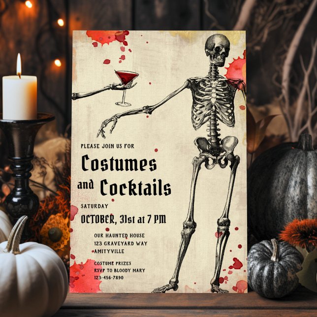 Vintag Skeleton Bloody Adult Halloween Einladung (Von Creator hochgeladen)