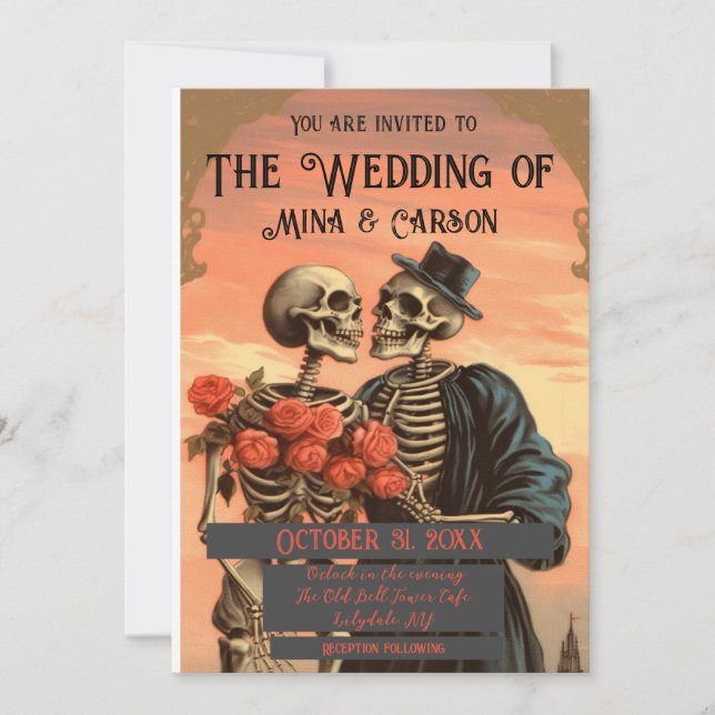 Vintag Skeleton Couple Goth Hochzeit Einladung (Vorderseite)