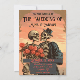 Vintag Skeleton Couple Goth Wedding QR Einladung
