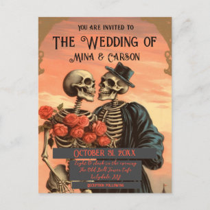 Vintag Skeleton Couple QRC Postcard Hochzeit Ankündigungspostkarte