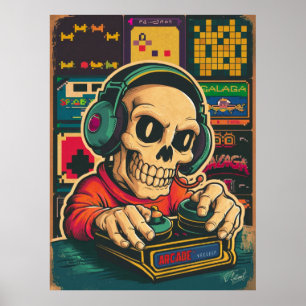 Vintag Skeletts Gaming Lover Poster