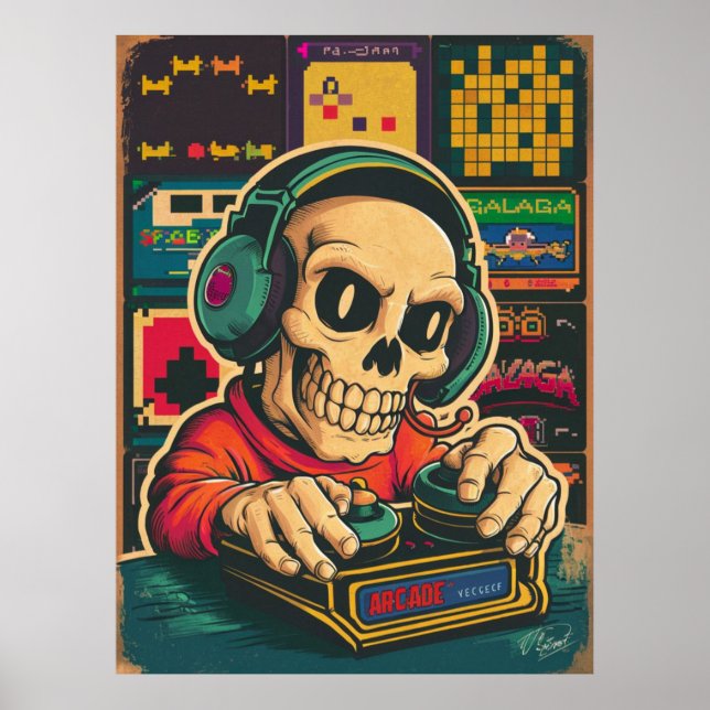 Vintag Skeletts Gaming Lover Poster (Vorne)