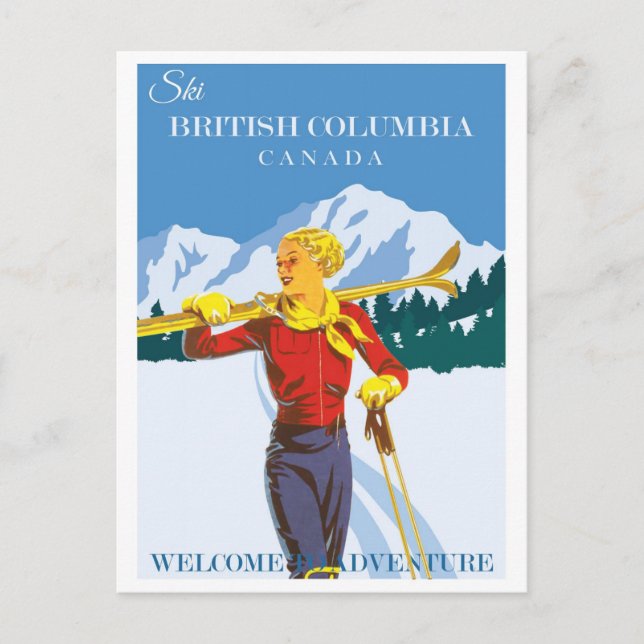Vintag Ski Canada British Columbia Postkarte (Vorderseite)