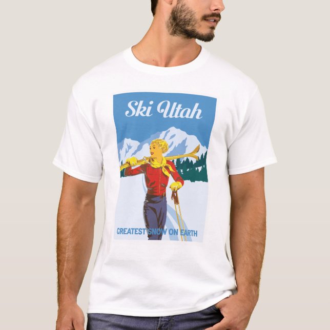 Vintag Ski Utah Poster T-Shirt (Vorderseite)