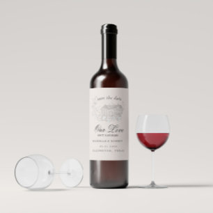 Vintag skizzierte Florals Save the Date Weinetikett
