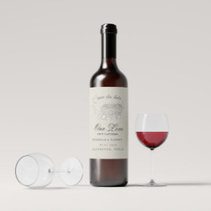 Vintag skizzierte Florals Save the Date Weinetikett