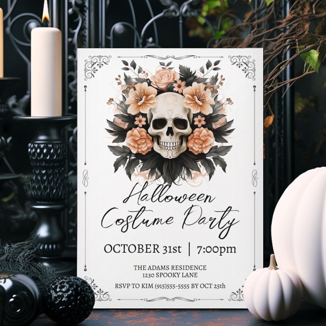 Vintag Skull Halloween Einladung (Elegant vintage style Halloween party invitations.)