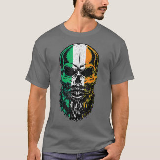 Vintag Skull Skeleton Irish Ireland Flag St Patri T-Shirt