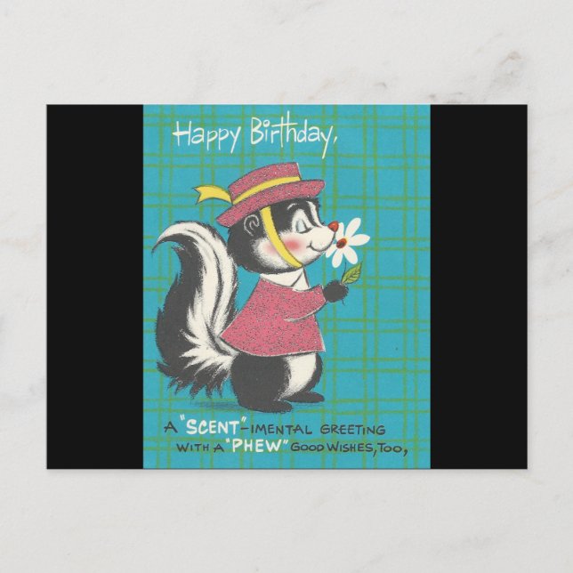 Vintag Skunk Happy Birthday Postkarte (Vorderseite)