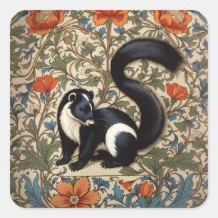 Vintag Skunk William Morris Inspiriert Quadratischer Aufkleber