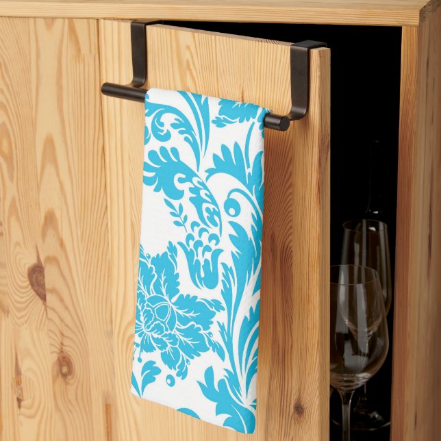 Vintag Sky Blue Damask Geschirrtuch (Drittel gefaltet)