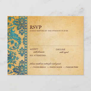 Vintag Sky Blue Damask Lace Wedding RSVP Karte