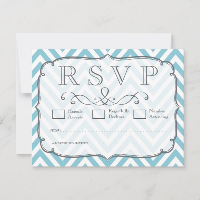 Vintag Sky Blue White Zickzack Wedding RSVP Karten (Vorderseite)
