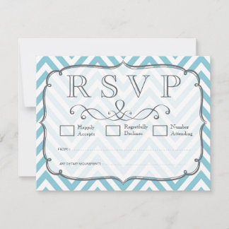 Vintag Sky Blue White Zickzack Wedding RSVP Karten