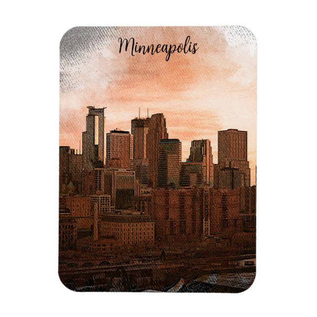 Vintag Skyline Minneapolis Minnesota Magnet (Vertikal)