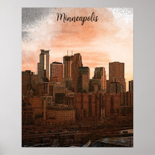Vintag Skyline Minneapolis Minnesota Poster