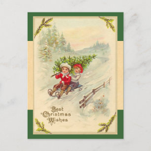 Vintag Sledchildren Weihnachten Postkarte