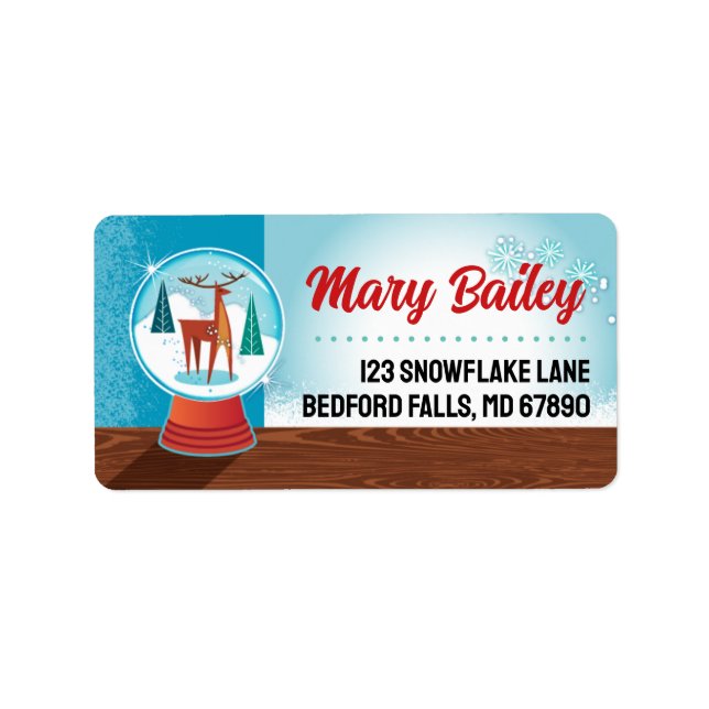 Vintag Snow Globe Weihnachtskarten-Adressetiketten Adressaufkleber (Vorne)