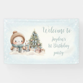 Vintag Snowman Blue Christmas 1. Geburtstagsbanner Banner