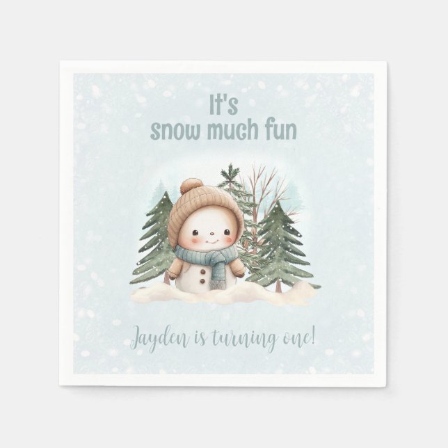 Vintag Snowman Blue Winter Erster Geburtstag Napki Serviette (Vorderseite)