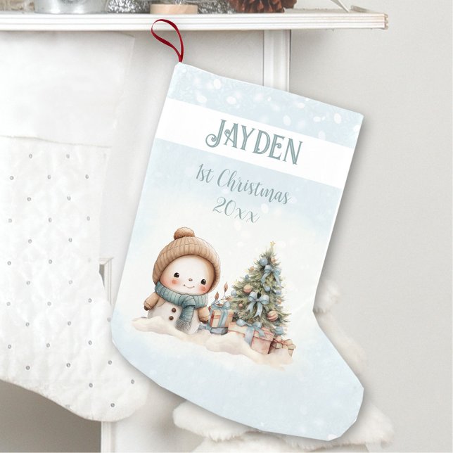 Vintag Snowman Boy Blue 1. Strumpf Kleiner Weihnachtsstrumpf (Vintage Snowman Boy Blue 1st Christmas Stocking)