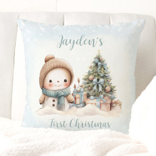 Vintag Snowman Boy Blue First Christmas Pillow Kissen