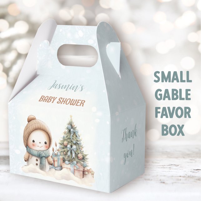 Vintag Snowman Christmas Boy Baby Dusche Klein Geschenkschachtel (Snowman Blue Small Gable Favor Boxes - You can choose from 3 sizes of these gable favor boxes)
