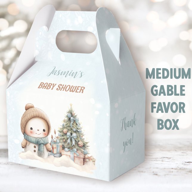 Vintag Snowman Christmas Boy Babydusche Medium Geschenkschachtel (Snowman Blue Medium Gable Favor Boxes - You can choose from 3 sizes of these gable favor boxes)
