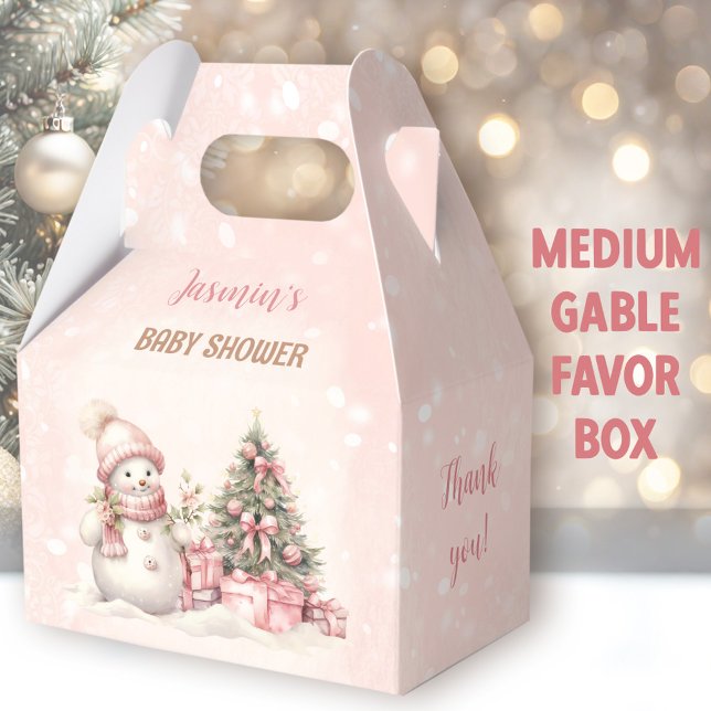 Vintag Snowman Christmas Girl Babydusche Medium Geschenkschachtel (Snowman Shower Medium Gable Favor Boxes - You can choose from 3 sizes of these gable favor boxes)