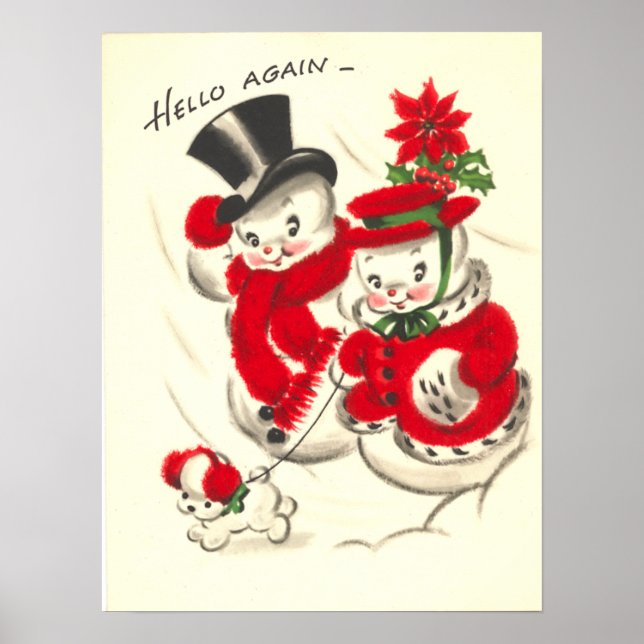 Vintag Snowman Couple Print Poster (Vorne)