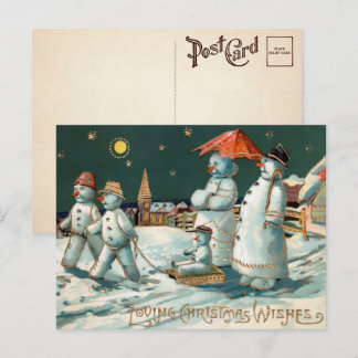 Vintag Snowman Family Weihnachtspostkarte  Postkarte