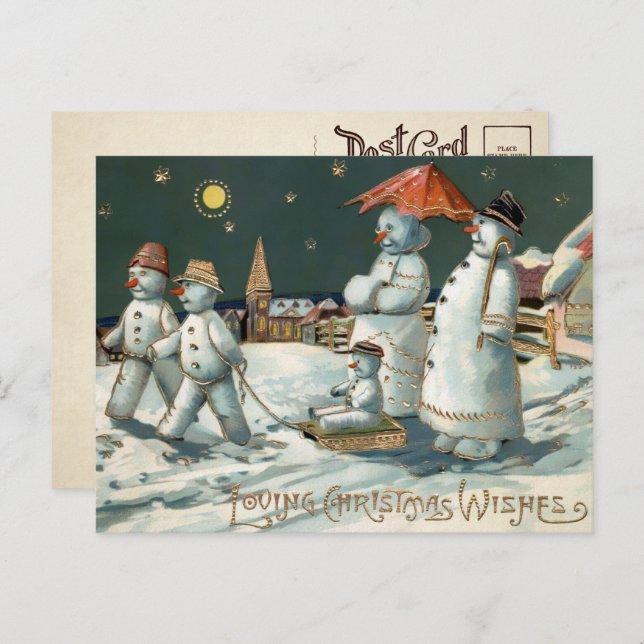 Vintag Snowman Family Weihnachtspostkarte  Postkarte (Vorne/Hinten)