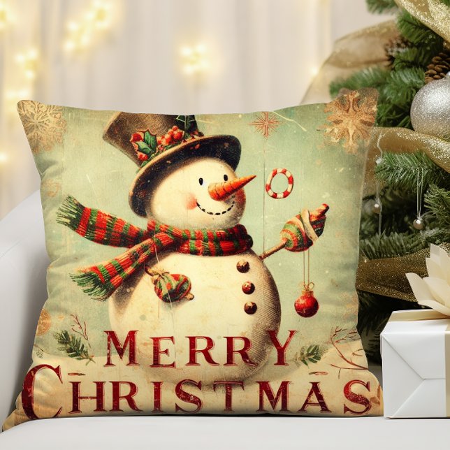 Vintag Snowman - Frohe Weihnachts-Kissen Kissen (Vintage Snowman - Merry Christmas Throw Pillow)