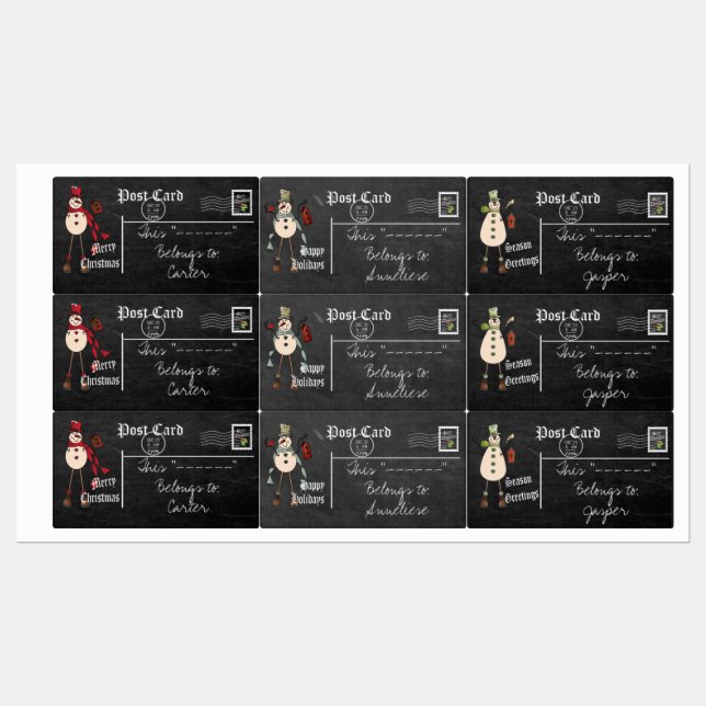 Vintag Snowman Labels Etiketten (Blatt)