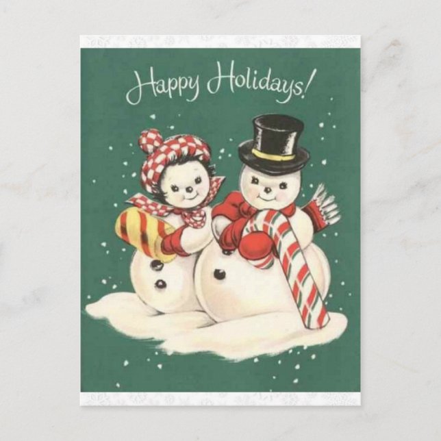 Vintag Snowman Niedlich Weihnachten Postkarte (Vorderseite)