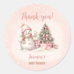 Vintag Snowman Pink Christmas Girl Babydusche Runder Aufkleber