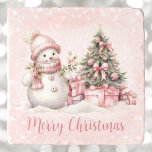 Vintag Snowman Pink Christmas Trivet Töpfeuntersetzer<br><div class="desc">Niedlich rosa Weihnachtstrivet mit einem bezaubernden Schneemann und Weihnachtsbaum in rot mit Vintagen Farben. Personalisieren Sie den Text einfach oder verließ ihn leer. Kate Eden Art</div>